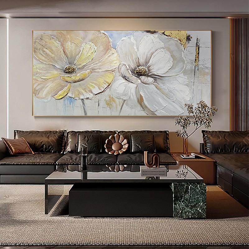 Modern Abstract Minimalist Flowers Oil Painting Horizontal Nordic Light Luxury Flower Wall Art Living Room Bedroom - LoveOilpainting