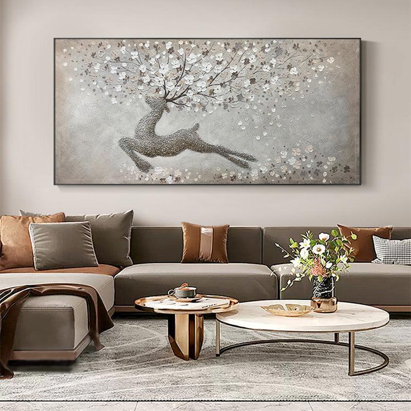 Large Abstract Deer Texture Oil Painting on Canvas Original Stag Canvas Wall Art Modern Animal Painting for Living Room Bedroom - LoveOilpainting