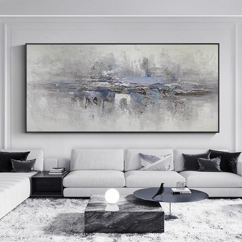 Abstract Minimalist Grey Texture Oil Painting Horizontal Nordic Wall Art for Sofa Living Room Decor - LoveOilpainting