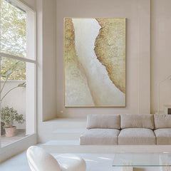 Abstract Landscape Ocean Oil Painting Acrylic Yellow Beige Sea Wall Decor - LoveOilpainting