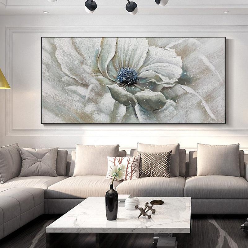 Abstract Minimalist Flowers Oil Painting Horizontal Nordic Modern Light Luxury Peony Wall Art Living Room - LoveOilpainting