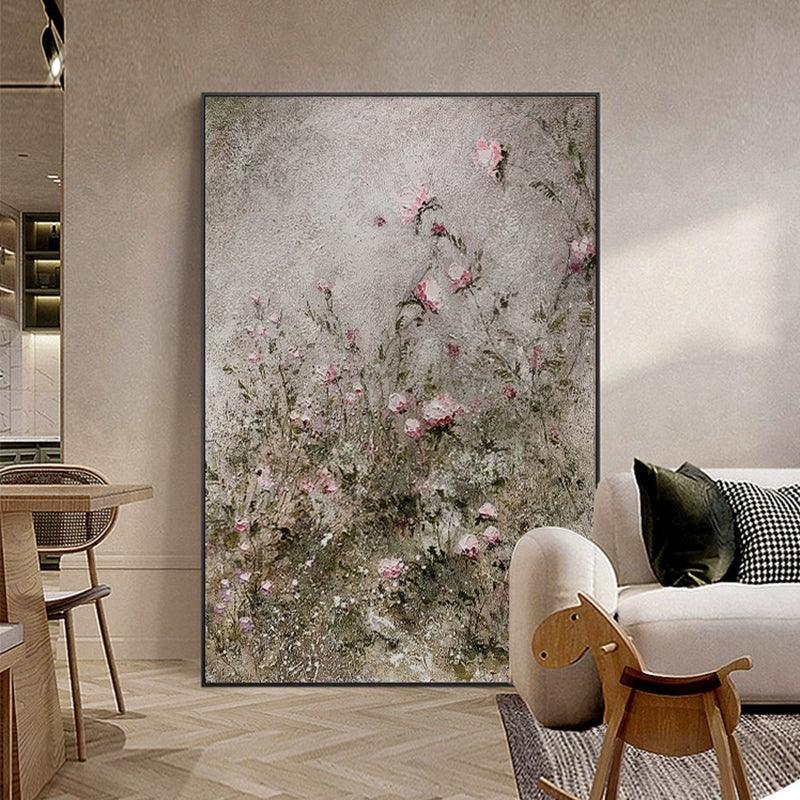 Abstract Pink Rural Flowers Large Texture Light Luxury Wall Art for Living Dining Room Entrance Hall - LoveOilpainting