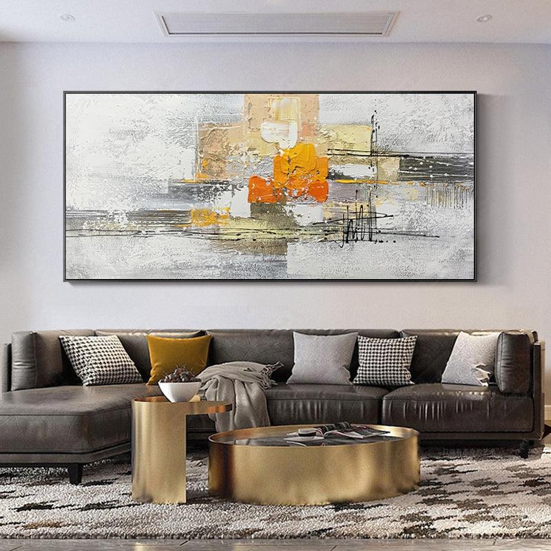 Original American Style Abstract Oil Painting,Horizontal Light Luxury Orange Texture Landscape Wall Art for Living Room - LoveOilpainting