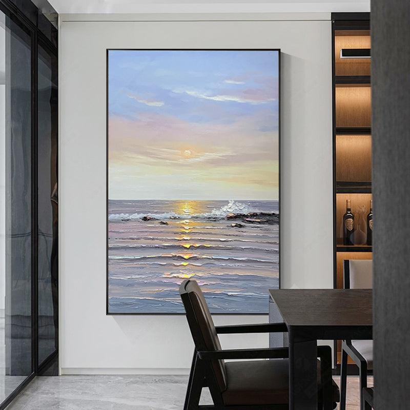 Abstract Seascape Sunrise at Sea Oil Painting Nordic Thick Texture Ocean Landscape Wall Art Living Room Hallway - LoveOilpainting