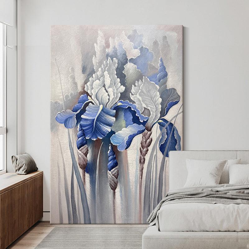 Large Abstract Blue Flower Texture Wall Art Vertical Modern Sofa Living Room Hallway Floor Painting - LoveOilpainting