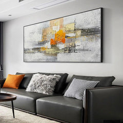 Original American Style Abstract Oil Painting,Horizontal Light Luxury Orange Texture Landscape Wall Art for Living Room - LoveOilpainting