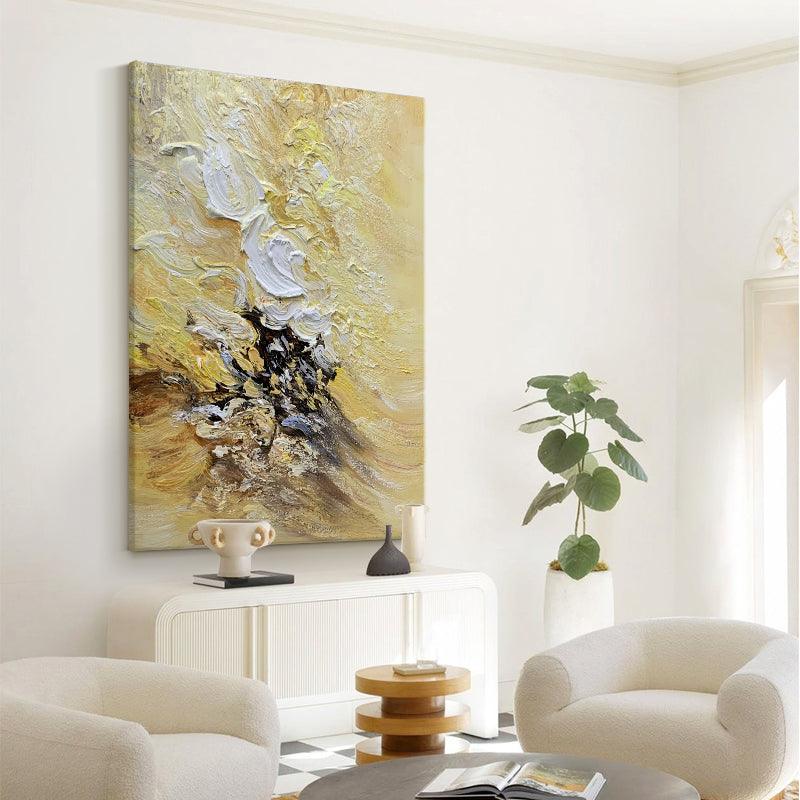 Thick Acrylic White Beige Landscape Abstract Wall Decor - LoveOilpainting