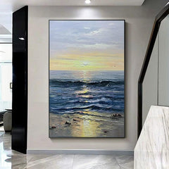 Abstract Seascape Sunset Oil Painting Nordic Thick Texture Ocean Landscape Wall Art Living Room Hallway - LoveOilpainting