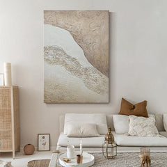 Handmade Earth Tone Oil Painting Acrylic Beige Ocean Beach Wall Decor - LoveOilpainting