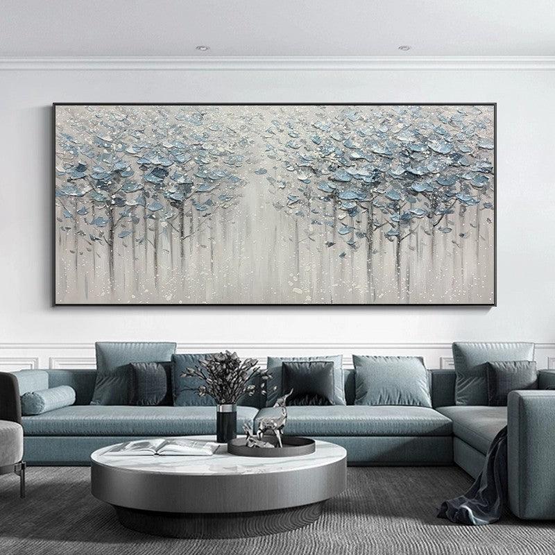 Abstract Minimalist Snowscape Woods Horizontal Sofa Light Luxury Silver Forest Landscape Oil Painting Living Room - LoveOilpainting