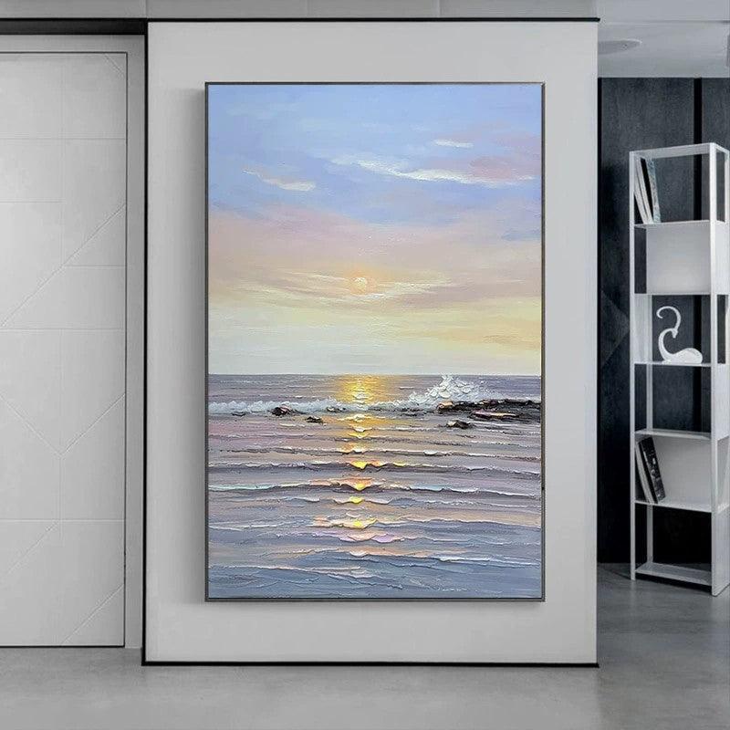 Abstract Seascape Sunrise at Sea Oil Painting Nordic Thick Texture Ocean Landscape Wall Art Living Room Hallway - LoveOilpainting