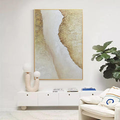 Abstract Landscape Ocean Oil Painting Acrylic Yellow Beige Sea Wall Decor - LoveOilpainting