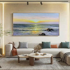 Abstract Seascape Sunrise at Sea Oil Painting Horizontal Ocean Texture Landscape Wall Art for Living Room - LoveOilpainting