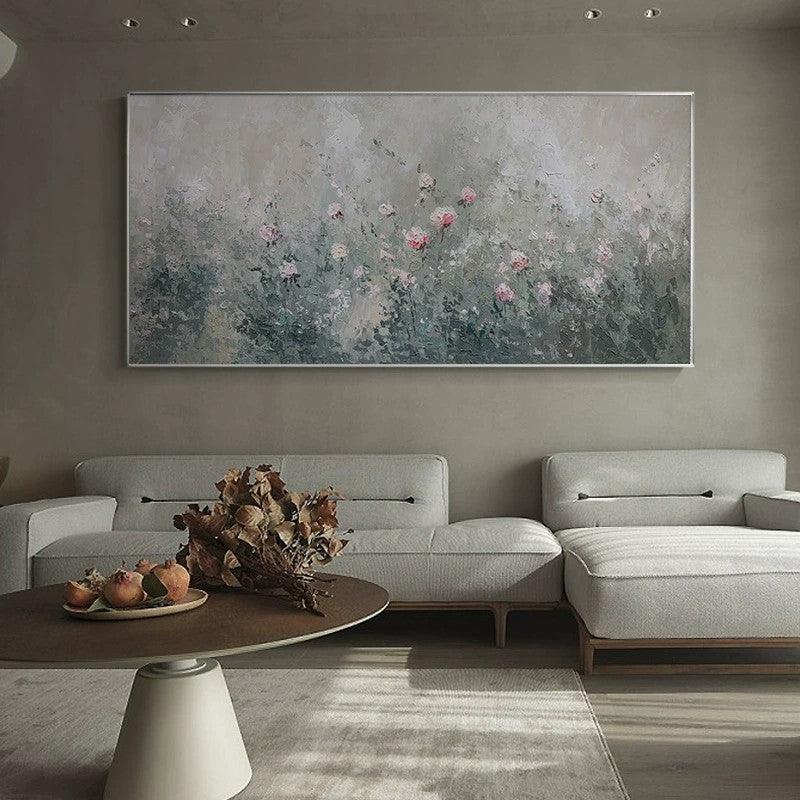 Large Abstract Texture Flowers Peony Oil Painting Horizontal Light Luxury Flower Wall Art Living Room Bedroom - LoveOilpainting