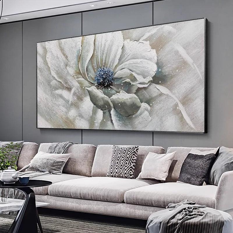 Abstract Minimalist Flowers Oil Painting Horizontal Nordic Modern Light Luxury Peony Wall Art Living Room - LoveOilpainting