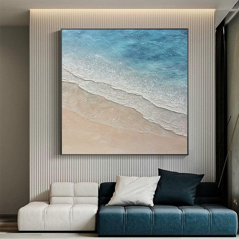 Blue Ocean Abstract Art Vertical Blue Textured Wall Paintings Luxury Wall Art for Living Room Decor - LoveOilpainting