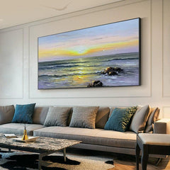 Abstract Seascape Sunrise at Sea Oil Painting Horizontal Ocean Texture Landscape Wall Art for Living Room - LoveOilpainting