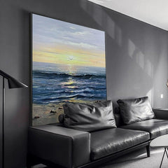 Abstract Seascape Sunset Oil Painting Nordic Thick Texture Ocean Landscape Wall Art Living Room Hallway - LoveOilpainting