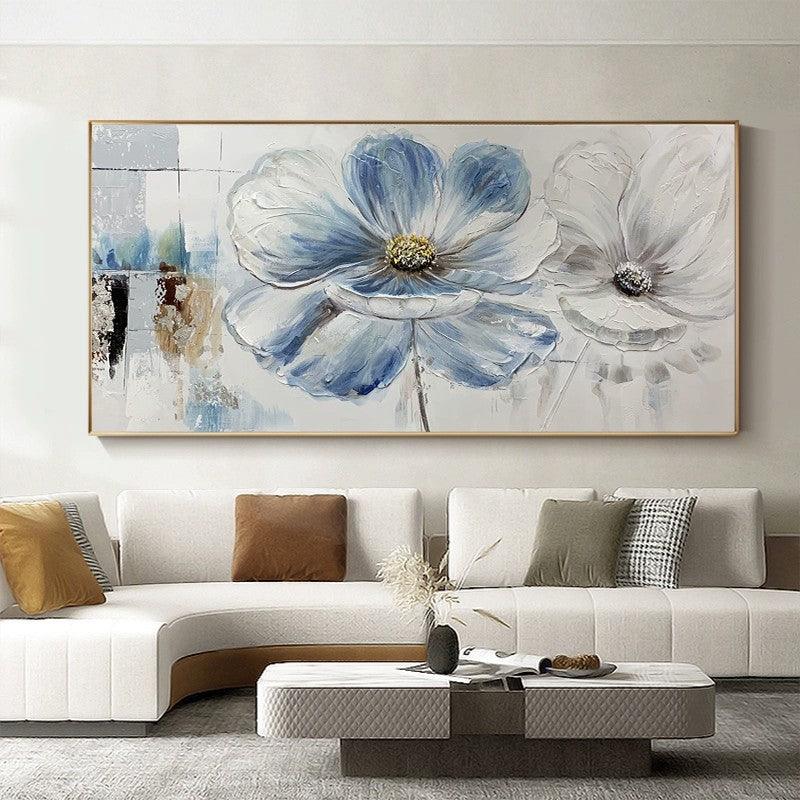 Modern Abstract Minimalist Flowers Oil Painting Horizontal Nordic Light Luxury Flower Wall Art Living Room Bedroom - LoveOilpainting