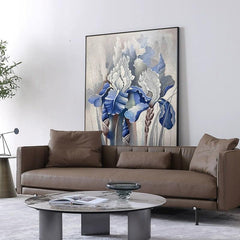 Large Abstract Blue Flower Texture Wall Art Vertical Modern Sofa Living Room Hallway Floor Painting - LoveOilpainting