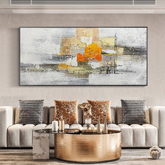 Original American Style Abstract Oil Painting,Horizontal Light Luxury Orange Texture Landscape Wall Art for Living Room - LoveOilpainting