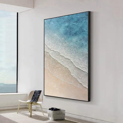 Blue Ocean Abstract Art Vertical Blue Textured Wall Paintings Luxury Wall Art for Living Room Decor - LoveOilpainting