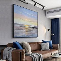 Abstract Seascape Sunrise at Sea Oil Painting Nordic Thick Texture Ocean Landscape Wall Art Living Room Hallway - LoveOilpainting