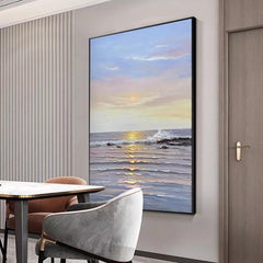 Abstract Seascape Sunrise at Sea Oil Painting Nordic Thick Texture Ocean Landscape Wall Art Living Room Hallway - LoveOilpainting