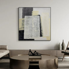 Black Beige Square Abstract Oil Painting On Canvas Wabi Sabi Wall Art - LoveOilpainting