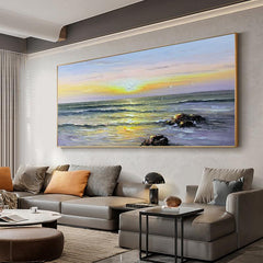 Abstract Seascape Sunrise at Sea Oil Painting Horizontal Ocean Texture Landscape Wall Art for Living Room - LoveOilpainting