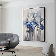 Large Abstract Blue Flower Texture Wall Art Vertical Modern Sofa Living Room Hallway Floor Painting - LoveOilpainting