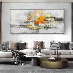 Original American Style Abstract Oil Painting,Horizontal Light Luxury Orange Texture Landscape Wall Art for Living Room - LoveOilpainting