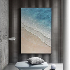 Blue Ocean Abstract Art Vertical Blue Textured Wall Paintings Luxury Wall Art for Living Room Decor - LoveOilpainting