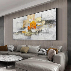 Original American Style Abstract Oil Painting,Horizontal Light Luxury Orange Texture Landscape Wall Art for Living Room - LoveOilpainting