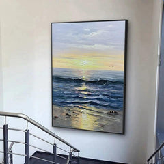 Abstract Seascape Sunset Oil Painting Nordic Thick Texture Ocean Landscape Wall Art Living Room Hallway - LoveOilpainting