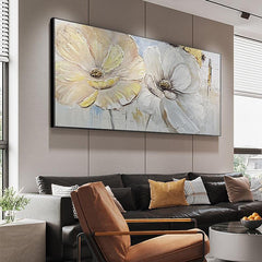 Modern Abstract Minimalist Flowers Oil Painting Horizontal Nordic Light Luxury Flower Wall Art Living Room Bedroom - LoveOilpainting