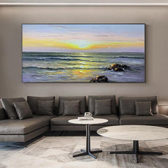 Abstract Seascape Sunrise at Sea Oil Painting Horizontal Ocean Texture Landscape Wall Art for Living Room - LoveOilpainting