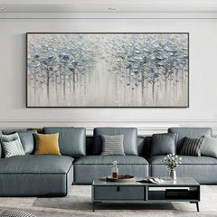 Abstract Minimalist Snowscape Woods Horizontal Sofa Light Luxury Silver Forest Landscape Oil Painting Living Room - LoveOilpainting