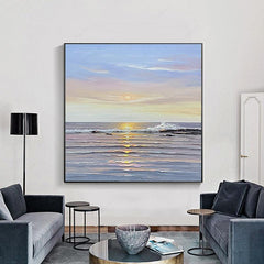 Abstract Seascape Sunrise at Sea Oil Painting Nordic Thick Texture Ocean Landscape Wall Art Living Room Hallway - LoveOilpainting