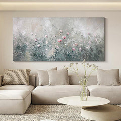 Large Abstract Texture Flowers Peony Oil Painting Horizontal Light Luxury Flower Wall Art Living Room Bedroom - LoveOilpainting