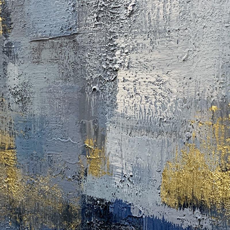 Wabi-Sabi Textured Blue and Gold Landscape Oil Painting - LoveOilpainting