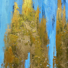 Abstract Blue with Gold Foil Textured Acrylic Oil Painting on Canvas - LoveOilpainting