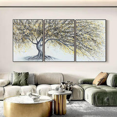 Abstract 3-piece Black Gold Tree Acrylic Texture Set of 3 Oil Painting - LoveOilpainting