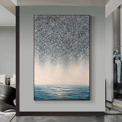 Abstract Blue and Silver Textured Acrylic Oil Painting - LoveOilpainting