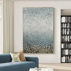 Hand-painted Cyan Sky Abstract Silver Foil Art Oil painting - LoveOilpainting