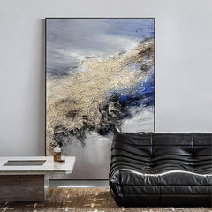 Abstract Blue Grey and Beige Textured Sea Sky Oil Painting - LoveOilpainting