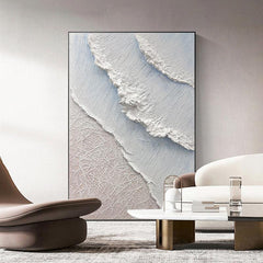 3D Minimalist Blue and White Ocean Textured Sea Beach Waves Oil Painting - LoveOilpainting