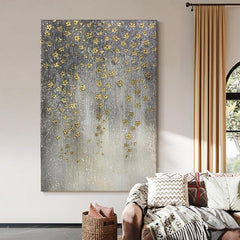 Abstract Contemporary Gold Textured Flower Oil Painting on Canvas - LoveOilpainting