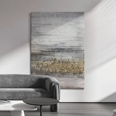 100% Hand-Painted Abstract Grey and Gold Foil Canvas - LoveOilpainting