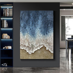 Abstract 3D Textured Blue and Brown Ocean Waves Oil Painting - LoveOilpainting